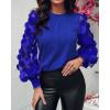imageWomen Long Sleeve Shirt Sheer Mesh Blouse Shirred Slim fit Spring TopsBlue