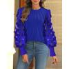 imageWomen Long Sleeve Shirt Sheer Mesh Blouse Shirred Slim fit Spring TopsBlue