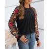 imageWomen Long Sleeve Shirt Sheer Mesh Blouse Shirred Slim fit Spring TopsEmbroideryblack
