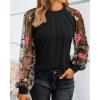 imageWomen Long Sleeve Shirt Sheer Mesh Blouse Shirred Slim fit Spring TopsEmbroideryblack