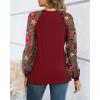 imageWomen Long Sleeve Shirt Sheer Mesh Blouse Shirred Slim fit Spring TopsEmbroiderywine Red
