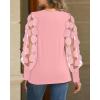 imageWomen Long Sleeve Shirt Sheer Mesh Blouse Shirred Slim fit Spring TopsPink