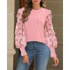 imageWomen Long Sleeve Shirt Sheer Mesh Blouse Shirred Slim fit Spring TopsPink