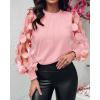 imageWomen Long Sleeve Shirt Sheer Mesh Blouse Shirred Slim fit Spring TopsPink