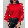 imageWomen Long Sleeve Shirt Sheer Mesh Blouse Shirred Slim fit Spring TopsRed
