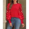 imageWomen Long Sleeve Shirt Sheer Mesh Blouse Shirred Slim fit Spring TopsRed