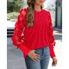 imageWomen Long Sleeve Shirt Sheer Mesh Blouse Shirred Slim fit Spring TopsRed