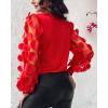imageWomen Long Sleeve Shirt Sheer Mesh Blouse Shirred Slim fit Spring TopsRed