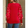 imageWomen Long Sleeve Shirt Sheer Mesh Blouse Shirred Slim fit Spring TopsRed