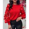 imageWomen Long Sleeve Shirt Sheer Mesh Blouse Shirred Slim fit Spring TopsRed