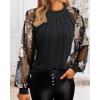 imageWomen Long Sleeve Shirt Sheer Mesh Blouse Shirred Slim fit Spring TopsSequinblack