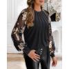 imageWomen Long Sleeve Shirt Sheer Mesh Blouse Shirred Slim fit Spring TopsSequinblack