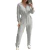 imageCHICME 2025 Casual Jumpsuits for Women Lapel VNeck Long Sleeve Drawstring Waist Jumpsuit with Side PocketsGray