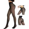 imageCHICME Womens Thick Fleece Lined Transparent Tights 2025 High Waist Elasticity Thermal Pantyhose Faux Sheer Warm LeggingsAblack