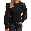 imageWomen Long Sleeve Shirt Sheer Mesh Blouse Shirred Slim fit Spring TopsAblack