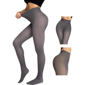 imageCHICME Womens Thick Fleece Lined Transparent Tights 2025 High Waist Elasticity Thermal Pantyhose Faux Sheer Warm LeggingsGray