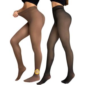 imageChic Me 2Pack Magic Fleece Lined Leggings 2025 Thermal Pantyhose High Waist Leggings TightsBlackbrown