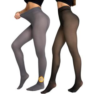 imageChic Me 2Pack Magic Fleece Lined Leggings 2025 Thermal Pantyhose High Waist Leggings TightsBlackgray