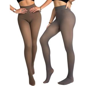 imageChic Me 2Pack Magic Fleece Lined Leggings 2025 Thermal Pantyhose High Waist Leggings TightsGraybrown