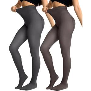 imageChic Me 2Pack Magic Fleece Lined Leggings 2025 Thermal Pantyhose High Waist Leggings TightsNo Fleece  Graybrown