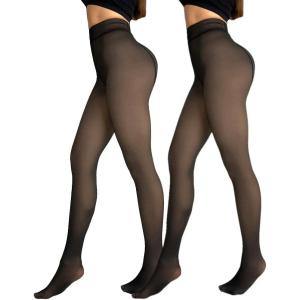 imageChic Me 2Pack Magic Fleece Lined Leggings 2025 Thermal Pantyhose High Waist Leggings TightsThick Fleece  Blackblack