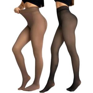 imageChic Me 2Pack Magic Fleece Lined Leggings 2025 Thermal Pantyhose High Waist Leggings TightsThick Fleece  Blackbrown