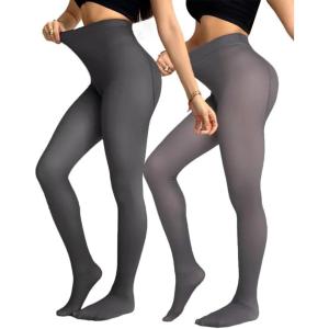 imageChic Me 2Pack Magic Fleece Lined Leggings 2025 Thermal Pantyhose High Waist Leggings TightsThick Fleece  Graybrown
