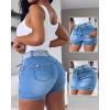 imageCHICME Womens Casual Denim Skirt Builtin Short Jean Denim Skirt Ripped Drawstring Denim SkortsBlue
