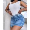 imageCHICME Womens Casual Denim Skirt Builtin Short Jean Denim Skirt Ripped Drawstring Denim SkortsBlue