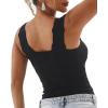 imageCHICME Womens Square Neck Sleevless Wide Strap Flower Lettuce Trim Crop Tank Tops Cute Slim Fit Summer TopP3pcs greenblackwhite