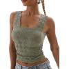 imageCHICME Womens Square Neck Sleevless Wide Strap Flower Lettuce Trim Crop Tank Tops Cute Slim Fit Summer TopP3pcs greenblackwhite
