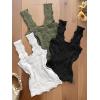 imageCHICME Womens Square Neck Sleevless Wide Strap Flower Lettuce Trim Crop Tank Tops Cute Slim Fit Summer TopP3pcs greenblackwhite