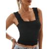 imageCHICME Womens Square Neck Sleevless Wide Strap Flower Lettuce Trim Crop Tank Tops Cute Slim Fit Summer TopP3pcs greenblackwhite
