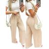 imageCHICME Womens Wide Leg Lounge Pants Drawstring Strechy High Waist Trousers Casual Loose Fit Apricot Palazzo PantsS
