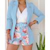 imageCHICME Womens 2 Piece Blazer Set Open Front Blazer Coat with Floral Print Shorts Summer Suits Set 2025 Without BeltBlue