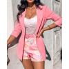 imageCHICME Womens 2 Piece Blazer Set Open Front Blazer Coat with Floral Print Shorts Summer Suits Set 2025 Without BeltPink