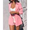 imageCHICME Womens 2 Piece Blazer Set Open Front Blazer Coat with Floral Print Shorts Summer Suits Set 2025 Without BeltPink
