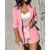 imageCHICME Womens 2 Piece Blazer Set Open Front Blazer Coat with Floral Print Shorts Summer Suits Set 2025 Without BeltPink