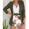 imageCHICME Womens 2 Piece Blazer Set Open Front Blazer Coat with Floral Print Shorts Summer Suits Set 2025 Without BeltYarmy Green