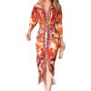 imageCHICME Womens Bodycon Long Sleeve Dress Casual Plunge V Neck Ruched Midi Dress 2025 Fall Bodycon Slit Office Work Dresses