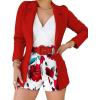 imageCHICME Womens 2 Piece Blazer Set Open Front Blazer Coat with Floral Print Shorts Summer Suits Set 2025 Without BeltZred