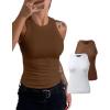 imageCHICME Womens 2 Piece Sleeveless Tank Tops Summer Casual Basic Ribbed Fitted Thick Strap Racerback Top2pcs  Coffeewhite