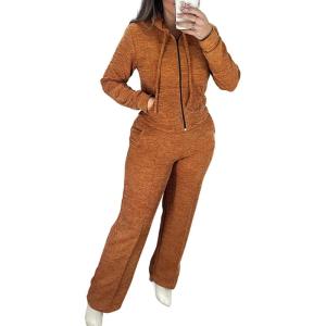 imageCHICME Womens 2 Piece Outfits 2025 Zip Up Hoodie and Wide Leg Pants Tracksuit Travel Workout Lounge Sets with PocketsAdark Yellow