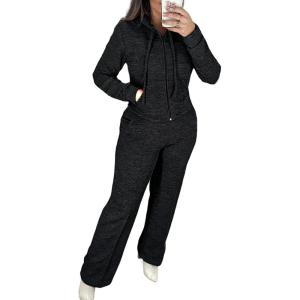 imageCHICME Womens 2 Piece Outfits 2025 Zip Up Hoodie and Wide Leg Pants Tracksuit Travel Workout Lounge Sets with PocketsBlack