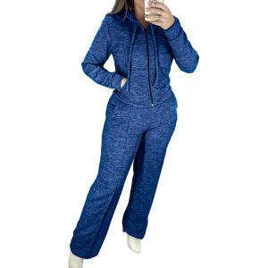 imageCHICME Womens 2 Piece Outfits 2025 Zip Up Hoodie and Wide Leg Pants Tracksuit Travel Workout Lounge Sets with PocketsDark Blue