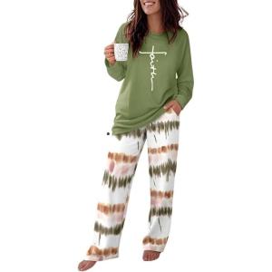 imageCHICME Womens Pajamas Sets 2 Piece Long Sleeve Lounge Set 2025 Loose Pants Pj Sets Loungewear with Pockets