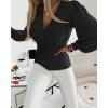 imageCHICME Women Long Sleeve Blouse VNeck HollowOut Ruched Lantern Sleeve Tee Casual TopBlack