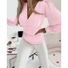 imageCHICME Women Long Sleeve Blouse VNeck HollowOut Ruched Lantern Sleeve Tee Casual TopPink