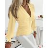 imageCHICME Women Long Sleeve Blouse VNeck HollowOut Ruched Lantern Sleeve Tee Casual TopYellow