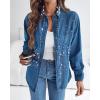 imageCHICME Womens Pearl Rhinestone Embellished 2025 Denim Shirt Long Sleeve Button Down Turn Down Collar Casual JeanBlue